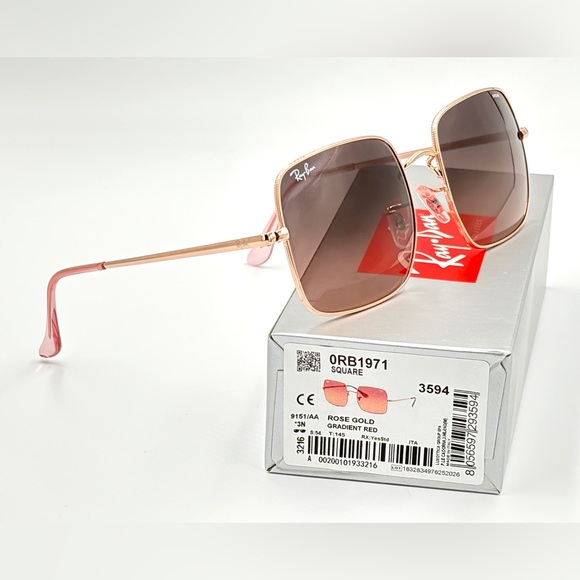 Ray-Ban Womens Sunglasses Rose Lens RB1971 Square Metal Frame 9151/AA  54-19-145 - Picture 9 of 16